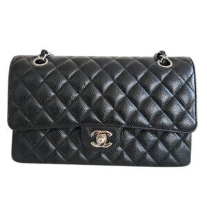 Chanel Black Caviar Leather Classic Medium Double Flap Bag SHW